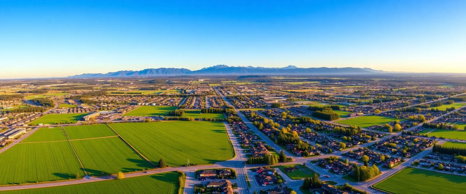 Abbotsford Fraser Valley panoramic view with Mount Baker in the distance
